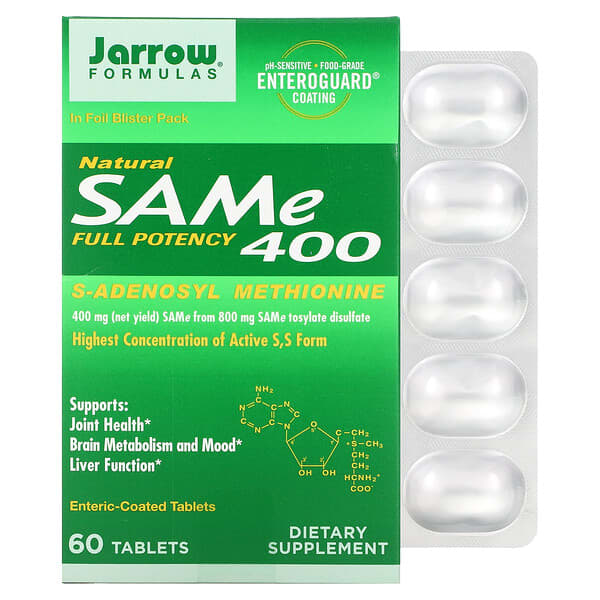 Jarrow Formulas, 天然SAM-e（S-アデノシル-L-メチオニン）400、400mg、腸溶性コーティングタブレット60粒