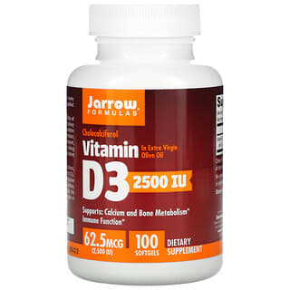 Jarrow Formulas, Vitamina D3, colecalciferol, 2500 IU, 100 cápsulas de gel blando