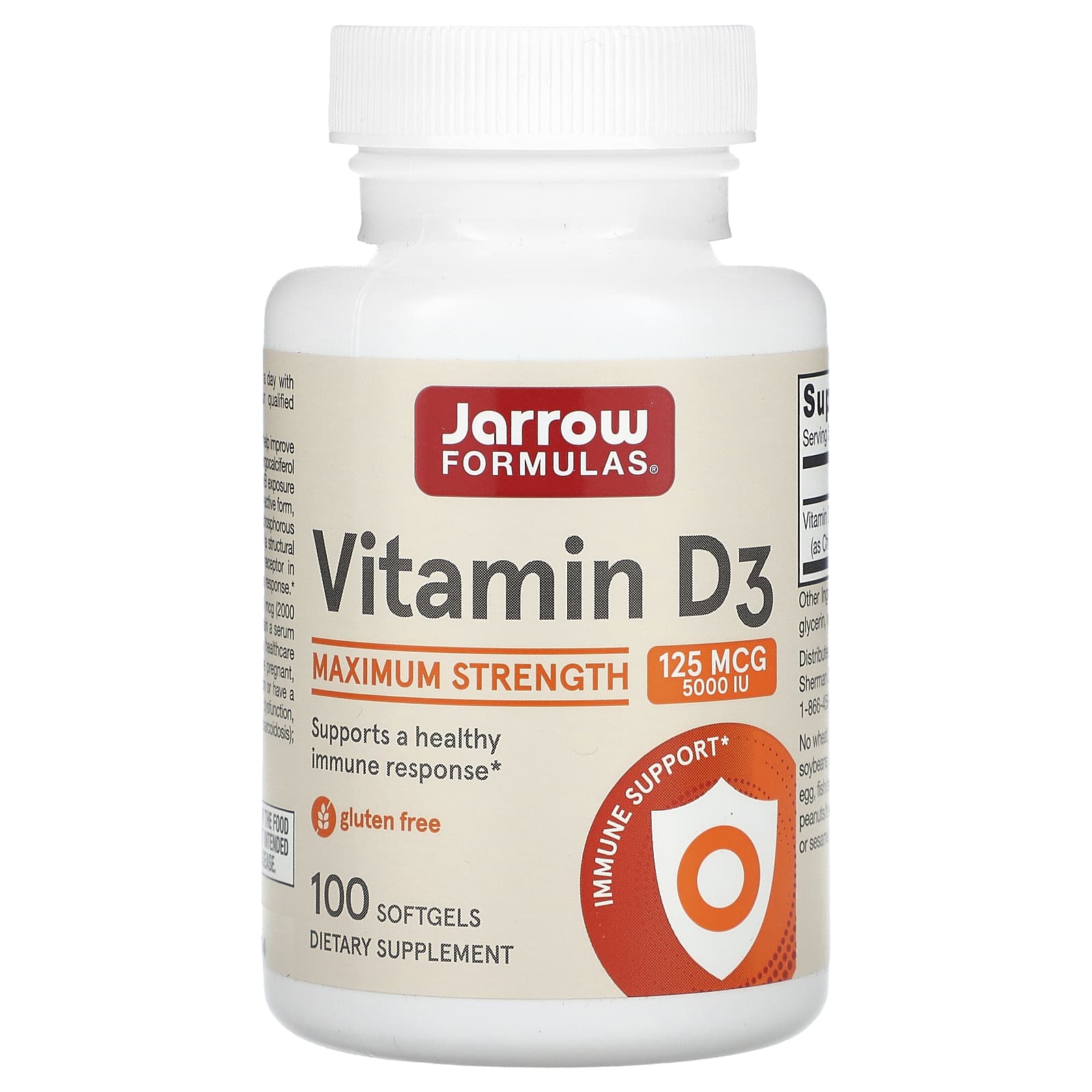 Jarrow Formulas, Vitamin D3, Maximum Strength, 125 mcg (5,000 IU), 100 ...