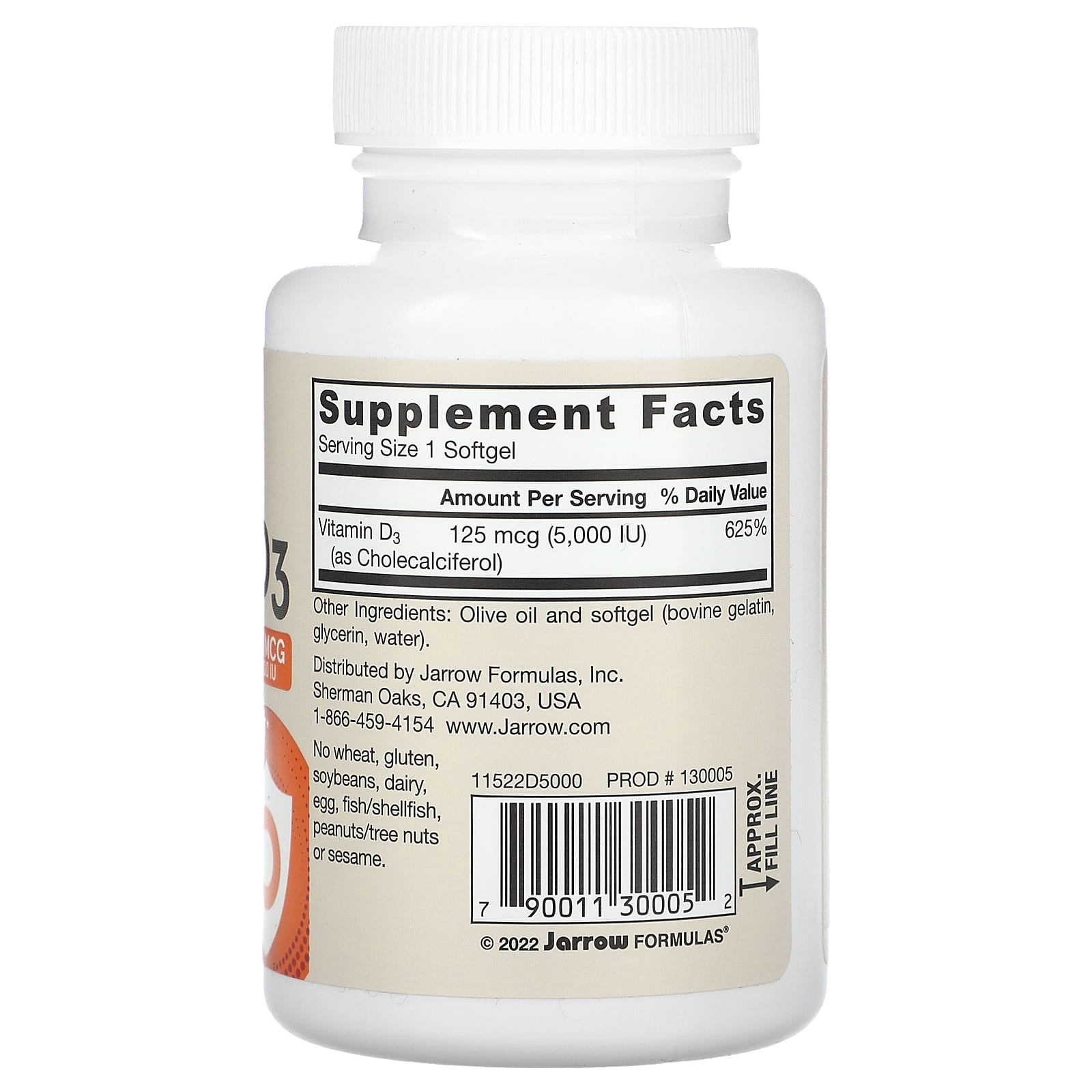 Jarrow Formulas, Vitamin D3, Maximum Strength, 125 mcg (5,000 IU), 100