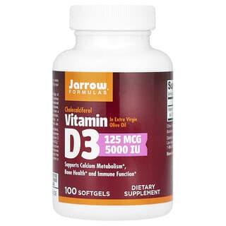 Jarrow Formulas, Vitamina D3, 125 mcg (5.000 UI), 100 Cápsulas Softgel