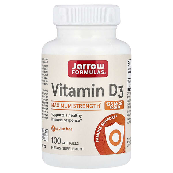 Jarrow Formulas, 비타민D3, 125mcg(5,000IU), 소프트젤 100정