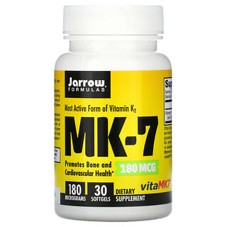 Jarrow Formulas, MK-7, Forme la plus active de vitamine K2, 180 µg, 30 capsules à enveloppe molle