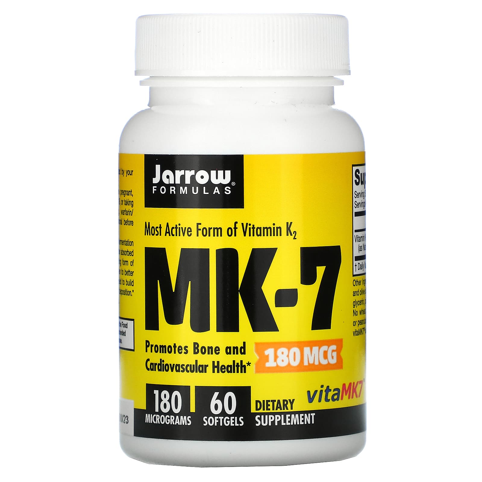 Jarrow Formulas, MK7, Most Active Form of Vitamin K2, 180 mcg, 60 Softgels