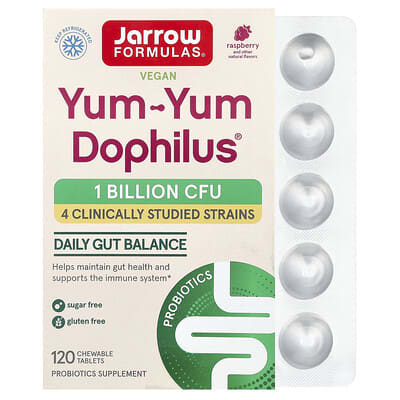 Jarrow Formulas, Vegan Yum-Yum Dophilus&reg;, Raspberry, 120 Chewable Tablets