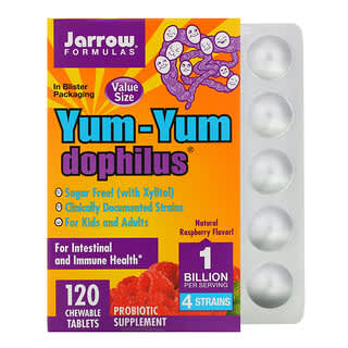 Jarrow Formulas, Yum-Yum Dophilus, ¡Sin Azúcar!, Sabor a Frambuesa Natural, 120 tabletas Masticables