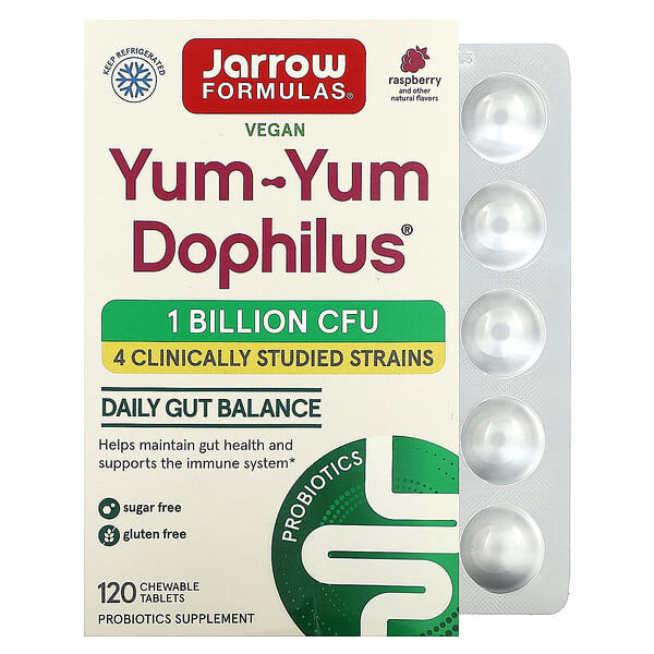 Jarrow Formulas, Yum-Yum Dophilus, Raspberry, 1 Billion CFU, 120 Chewable Tablets — product photo 1