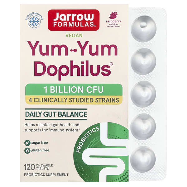 Jarrow Formulas, Yum-Yum Dophilus, 라즈베리 맛, 10억CFU, 츄어블 120정