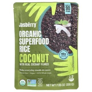 Jasberry, Organic Superfood Rice, Coconut with Real Coconut Flakes, Bio-Superfood-Reis, Kokosnuss mit echten Kokosflocken, 200 g (7,05 oz.)