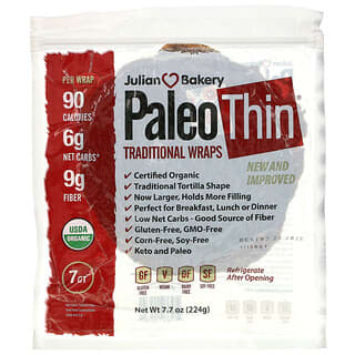 Julian Bakery, Organic Paleo Wraps、 7本、 7.7 oz (224 g)