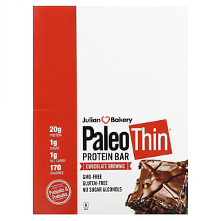 Julian Bakery, Barrita proteica fina Paleo, Brownie de chocolate`` 12 barritas, 62 g (2,19 oz) cada una