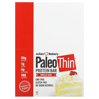 Julian Bakery, Paleo Thin Protein Bar, Vanilla Cake, 12 Bars, 2.19 oz (62 g) Each