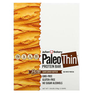 Julian Bakery, Barrita proteica fina Paleo, Mantequilla de girasol pura, 12 barritas, 59 g (2,08 oz) cada una