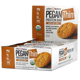 Julian Bakery, Pegan Thin Protein Bar, Ginger Snap Cookie, 12 Bars, 2.28 oz (64.7 g) Each