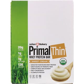 Julian Bakery, PrimalThin батончик с сывороточным протеином, Сливки, 12 баточников, 648 г (1,43 фунта)