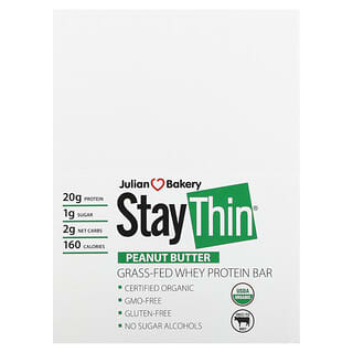 Julian Bakery, Stay Thin, Grass-Fed Whey Protein Bar, Peanut Butter, 12 Bars, 2.1 oz (59.7 g) Each