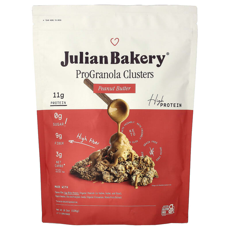 プログラノーラ★ジュリアンベーカリー ★プロテイン グラノーラ  4点 ProGranola（プログラノーラ）クラスター、ピーナッツバター、526g