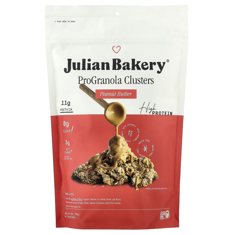 Ｄプログラノーラ★ジュリアンベーカリー ★プロテイン グラノーラ  バニラ ProGranola（プログラノーラ）クラスター、ピーナッツバター、255g（9
