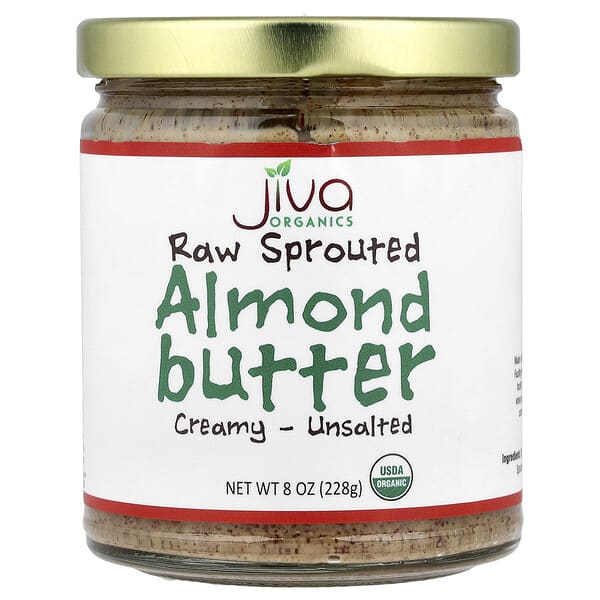 Jiva Organics, 무가공 발아 아몬드 버터, 크리미 - 무염, 228g(8oz)