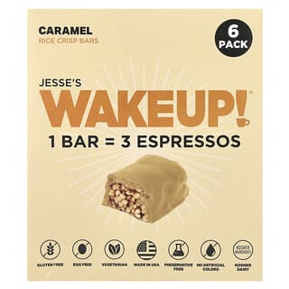 Jesse's WAKEUP!, Barras de Arroz Crocante, Caramelo, Pacote com 6 Unidades, 30 g (1,06 oz) Cada