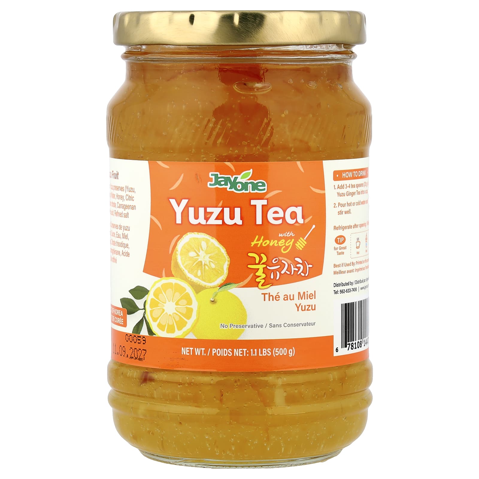 ハチミツ入りユズ茶、500g（1.1ポンド）