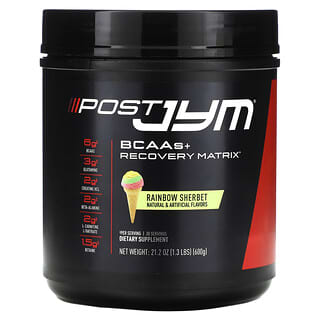 JYM Supplement Science, Post JYM, BCAAs + Recovery Matrix, Rainbow Sherbet, 1.3 lbs (600 g)