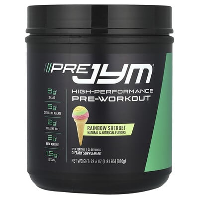 JYM Supplement Science, Pre JYM, High Performance Nitrogen Pump, Rainbow Shaved Ice, 1.8 lbs (780 g)