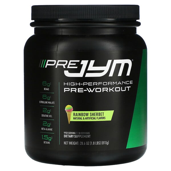JYM Supplement Science, Pré JYM, Pré-treino de Alto Desempenho, Sorvete Rainbow, 810 g (1,8 lb)