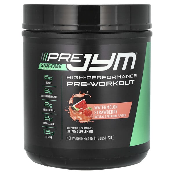Pre JYM, High-Performance Pre-Workout, Stim-Free, Watermelon Strawberry, 1.6 lbs (720 g)