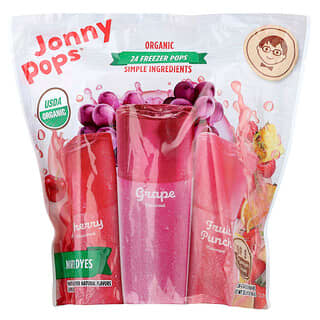 JonnyPops, Pops per congelatore biologici, ciliegia, uva, punch alla frutta, 24 pezzi, 40 ml ciascuno