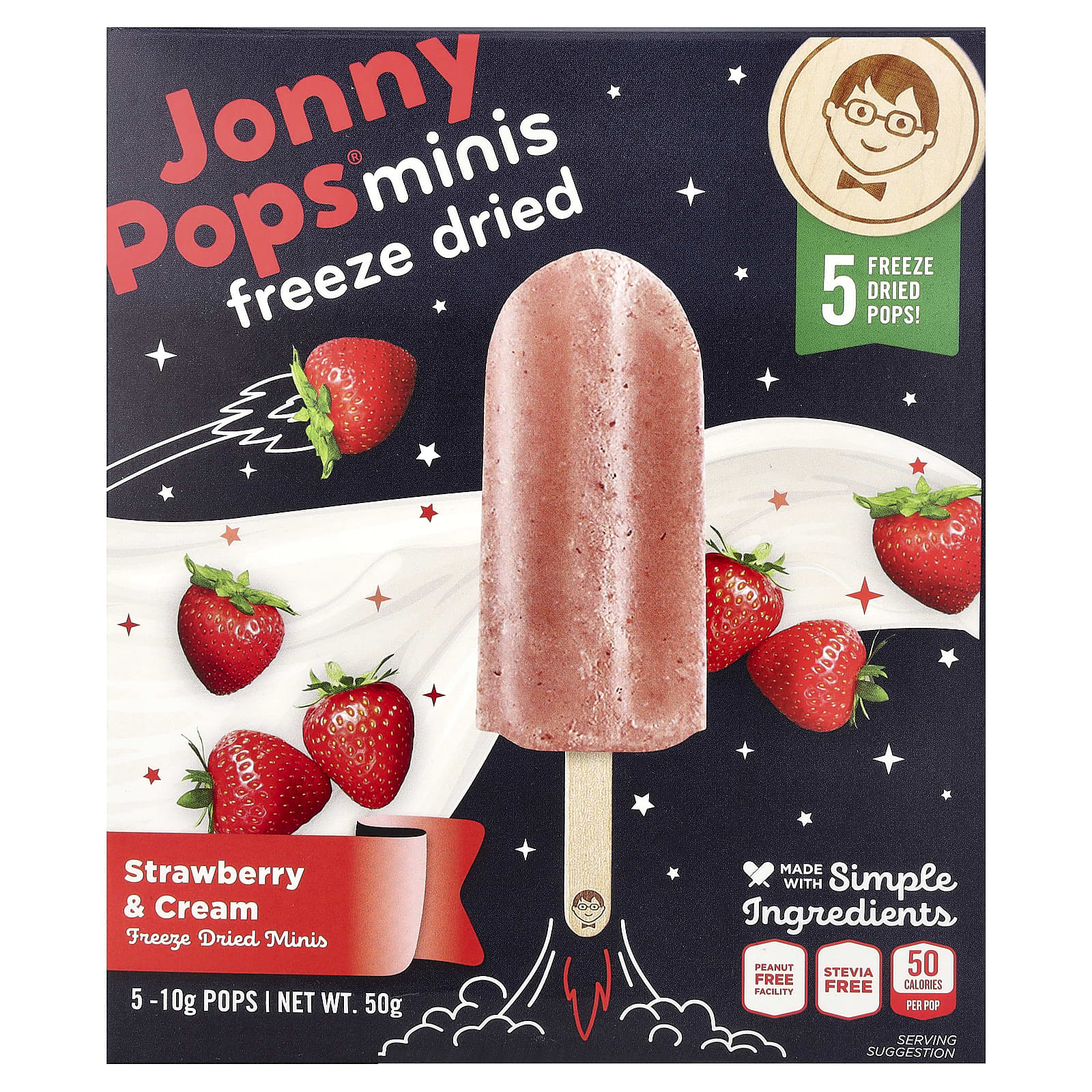 JonnyPops, сублимированные мини-печенья, с клубникой и сливками, 5 леденцов по 10 г