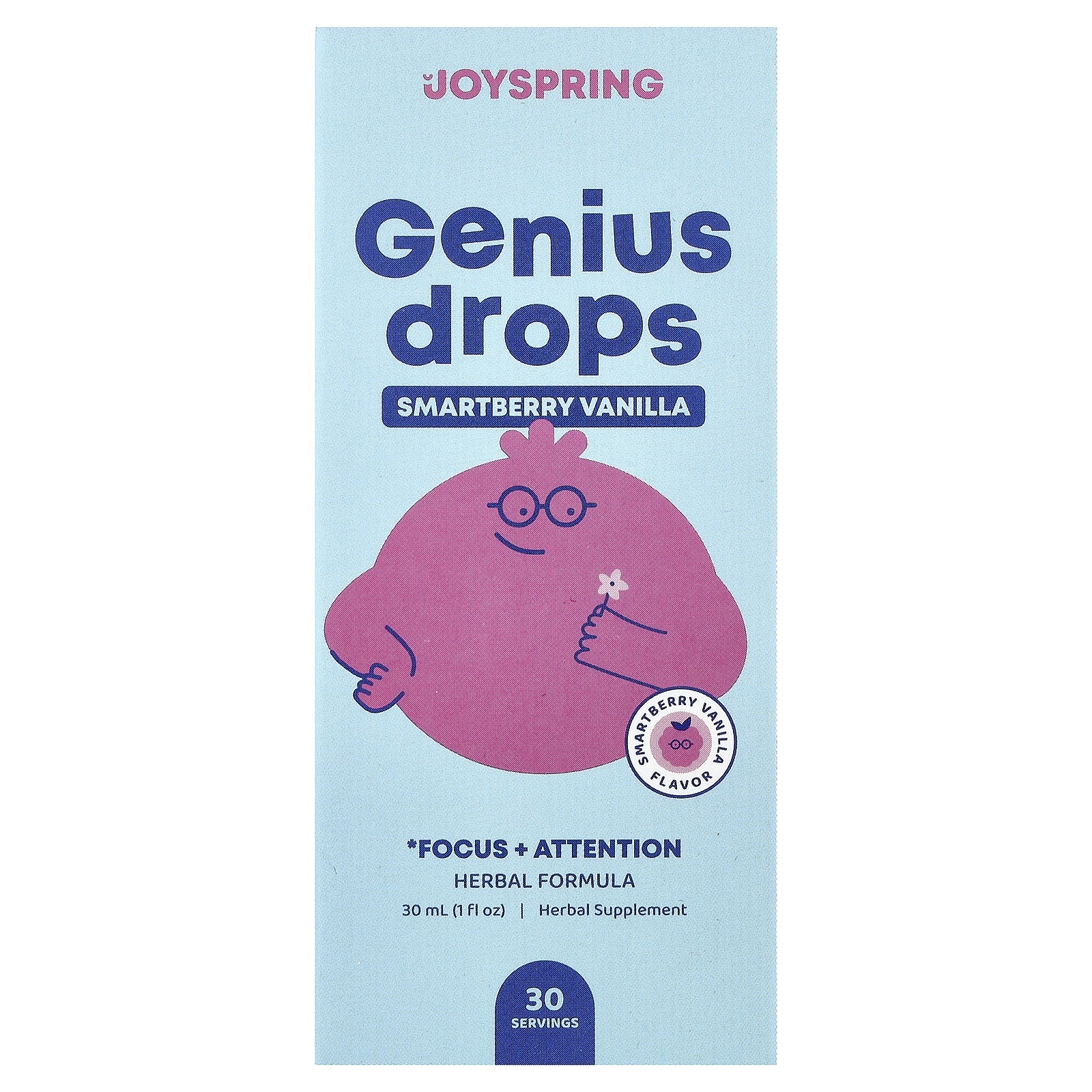 JoySpring, Genius, капли, для концентрации и внимания, со вкусом ягод и ванили, 30 мл (1 жидк. унция)