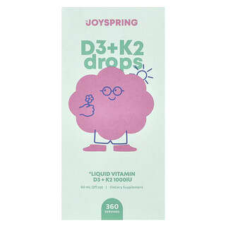 JoySpring, D3 + K2 Drops, D3 + K2-Tropfen, 60 ml (2 fl. oz.)