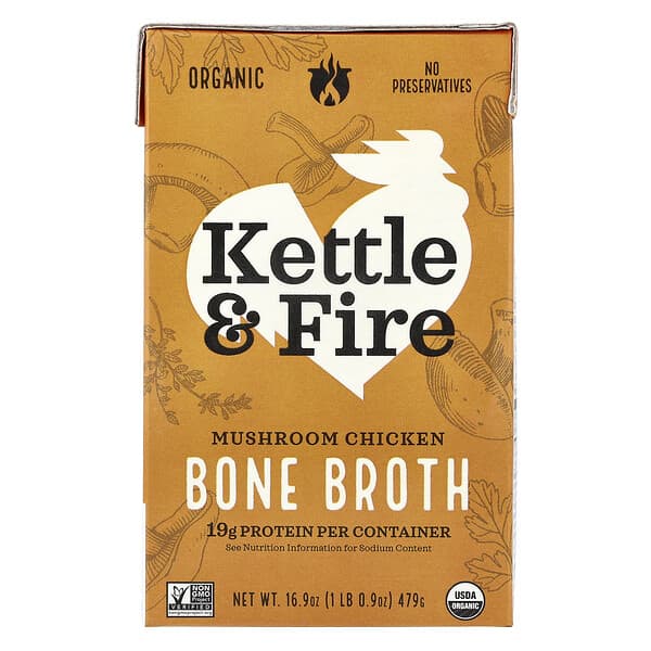 Kettle & Fire, 뼈 육수, 버섯 닭고기, 479g(16.9oz)