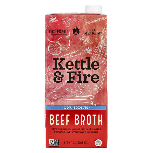 Kettle & Fire, 비프 육수, 저나트륨, 907g(32oz)