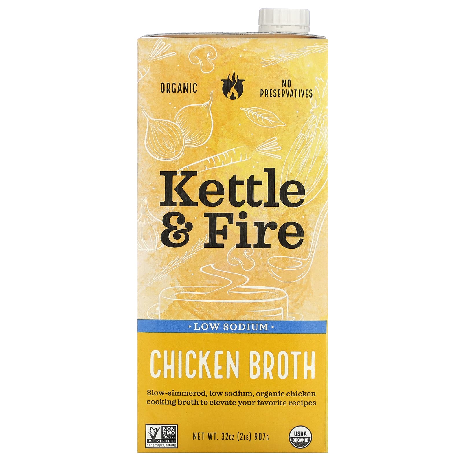 Kettle & Fire, Chicken Broth, Low Sodium, 32 oz (907 g)