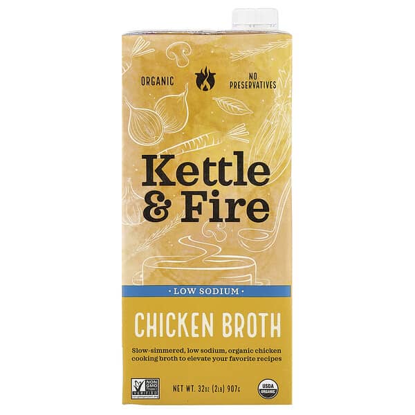Kettle & Fire, 닭고기 육수, 저나트륨, 907g(32oz)