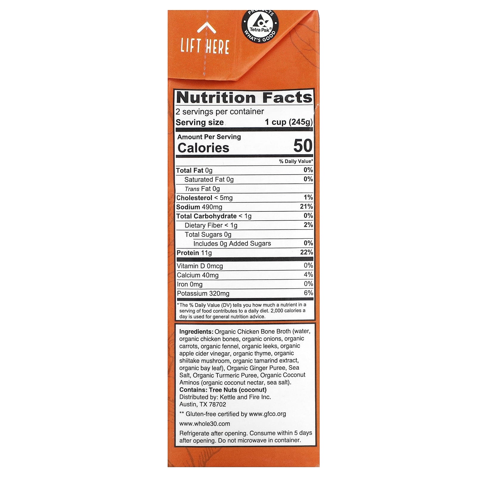 Kettle & Fire Turmeric Ginger Chicken Bone Broth (6-Pack of 16.9 Oz. Cartons)