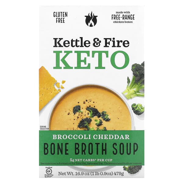Kettle & Fire, Keto, Bone Broth Soup, Broccoli Cheddar, 16.9 oz (479 g)