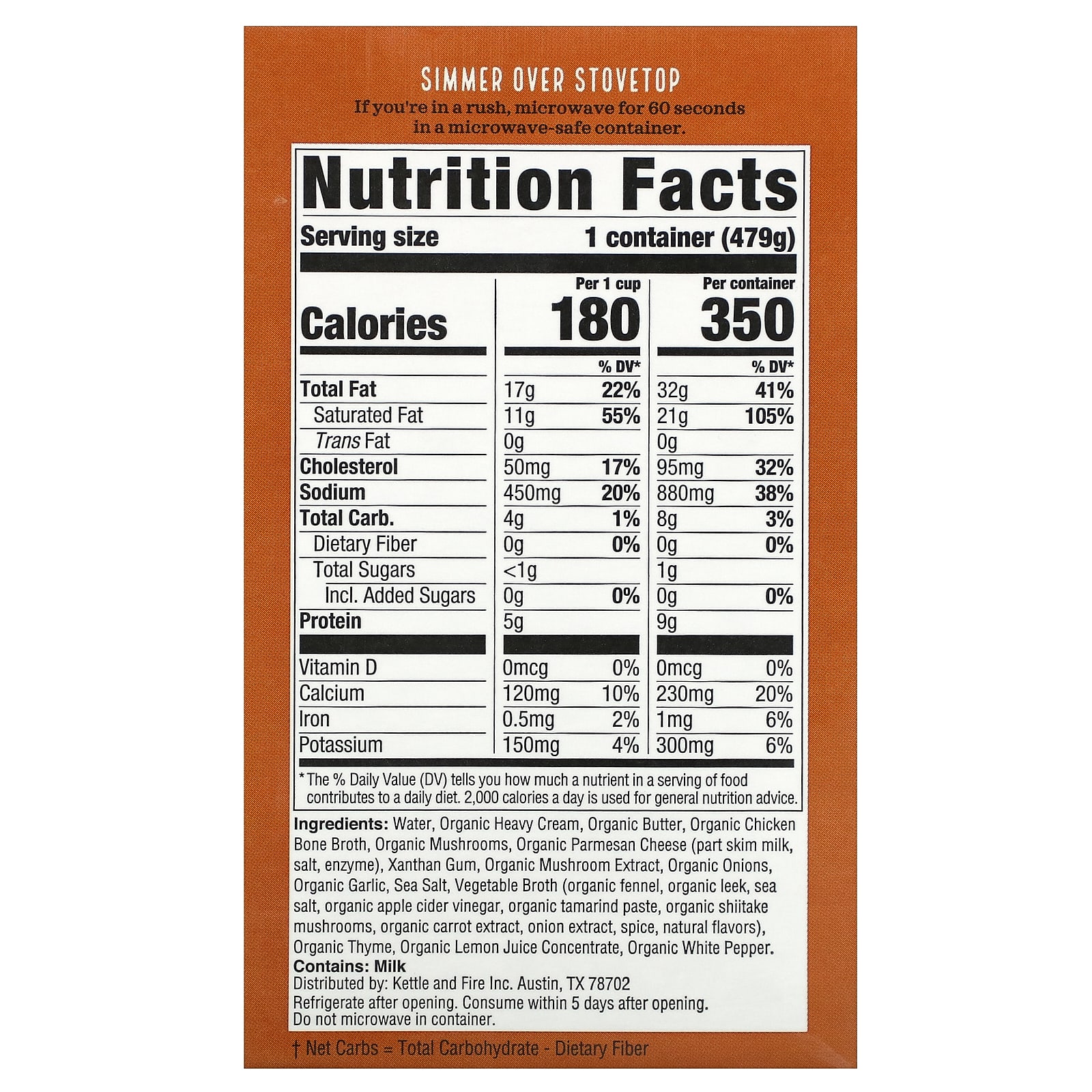 Kettle & Fire, Keto, Bone Broth Soup, Mushroom Bisque, 16.9 oz (479 g)