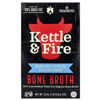 Kettle & Fire, Bone Broth, Classic Beef, Reduced Sodium, 16.9 oz (479 g)