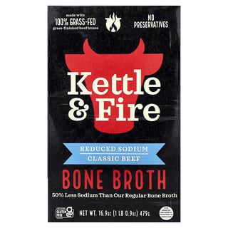 Kettle & Fire, Kaldu Tulang, Daging Sapi Klasik, Rendah Natrium, 479 g (16,9 ons)