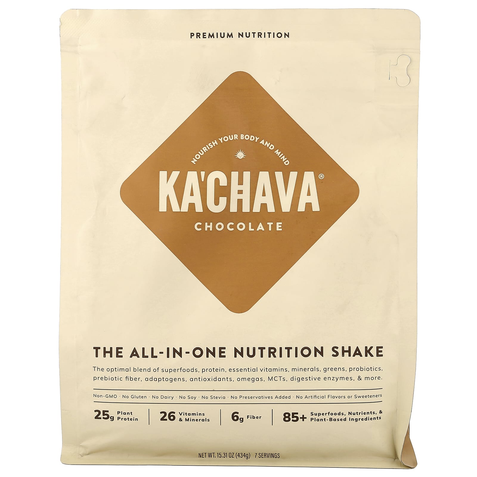KaChava, универсальный питательный коктейль, со вкусом шоколада, 434 г (15,31 унции)