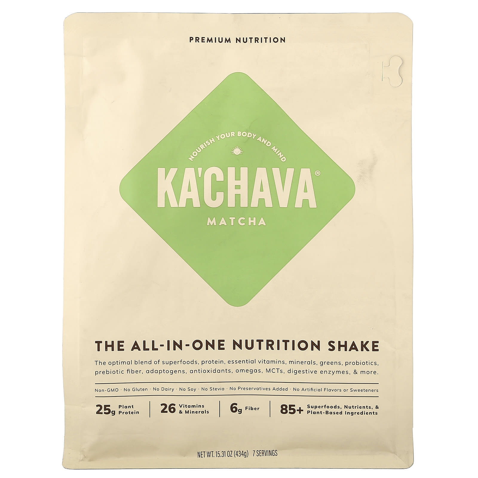 KaChava, универсальный питательный коктейль, матча, 434 г (15,31 унции)