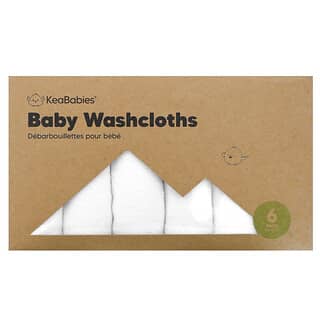 KeaBabies, Baby Washcloths, White , 6 Pack