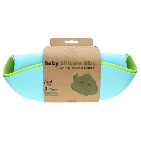 KeaBabies, Babadores de Silicone para Bebês, Nuvem Nove, Recém-nascidos - 4 Anos, 2 Unidades