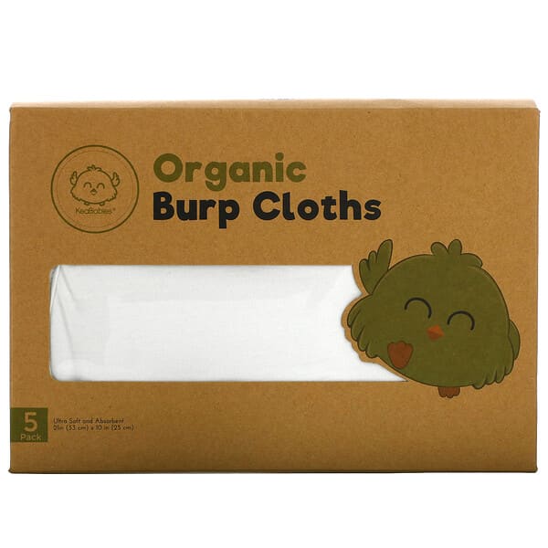 KeaBabies, Organic Burp Cloths, Soft White, 5 Pack (Discontinued Item) 