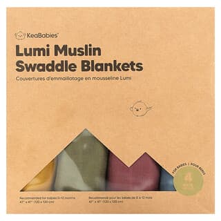 KeaBabies, Lumi Muslin Swaddle Blankets, 0-12 Months, Corals, 4 Pack