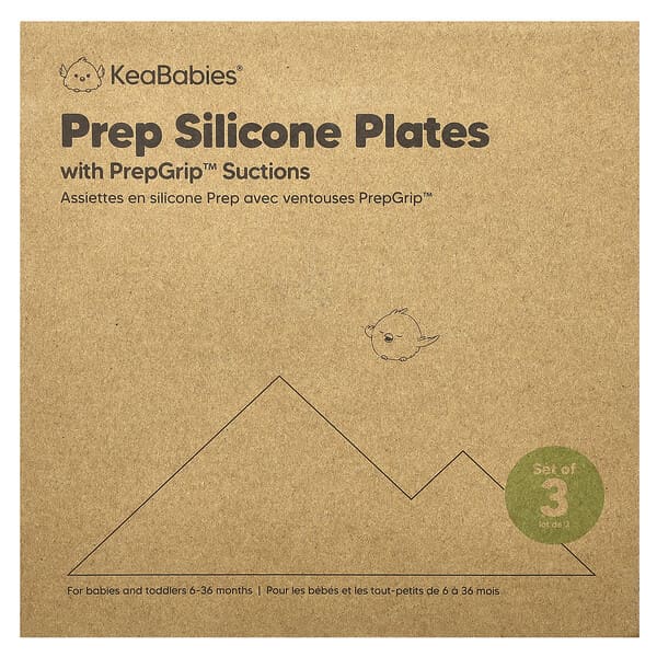 KeaBabies, PrepGip™ 석션 기능이 있는 정제용 실리콘 접시, 6~36개월, 사막용, 3개입
