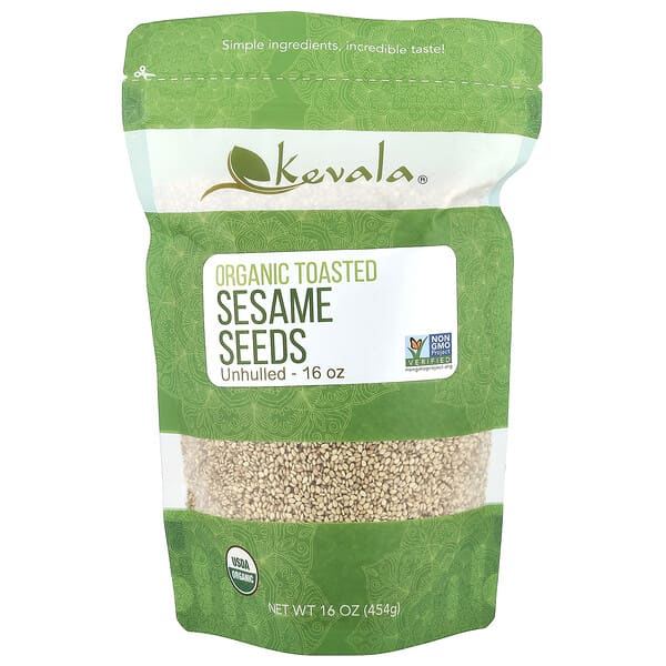Kevala, Organické pražené sezamové semienka, nelúpané, 454 g
